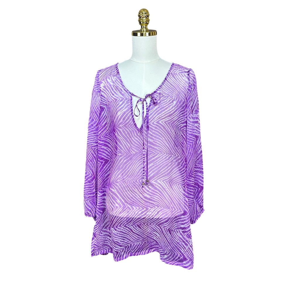 Lauren Ralph Lauren Purple Zebra Print Sheer Swim Cover Up Tunic Medium